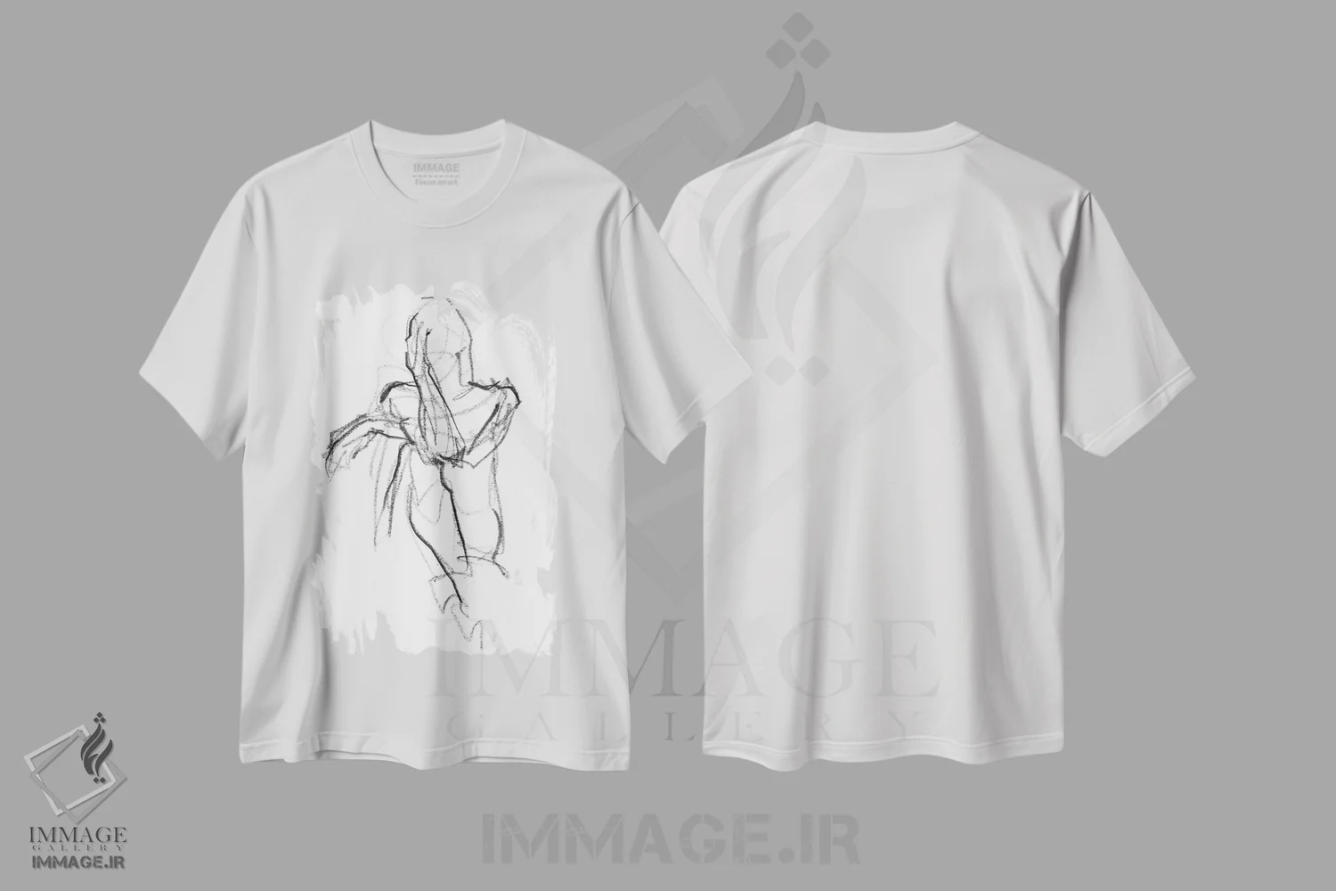 تیشرت سفید طرح دار تأمل ۱، هنر تزئینی سیاه و سفید اثر جنیفر پکستون پارکر | immage.ir