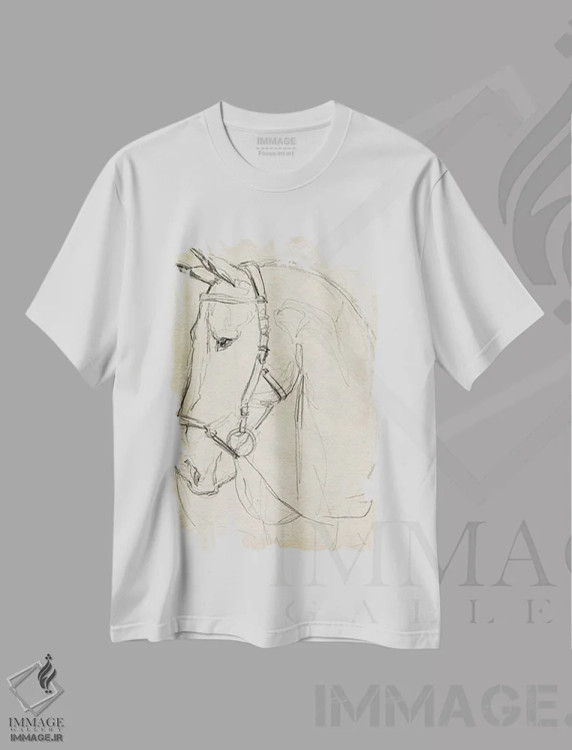 تیشرت سفید طرح دار اسب با مهار به صورت طراحی ۲، دکور معاصر اثر جنیفر پکستون پارکر | فروشگاه ایماژ