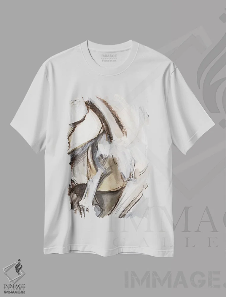 تیشرت سفید طرح دار اسب انتزاعی ۲ اثر جنیفر پکستون پارکر | immage.ir