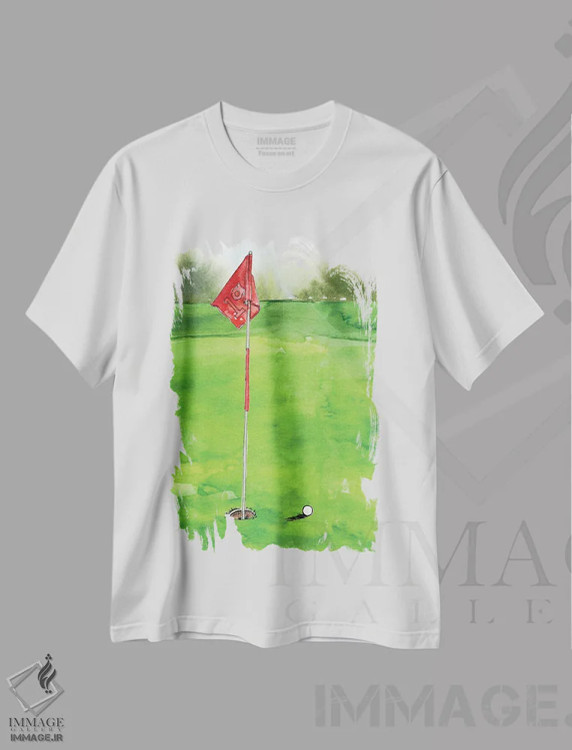 تیشرت سفید طرح دار زمان شروع بازی گلف ۱، تزئینی اثر جنیفر پکستون پارکر | فروشگاه ایماژ