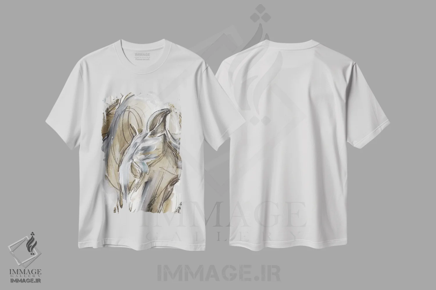 تیشرت سفید طرح دار اسب انتزاعی ۱ اثر جنیفر پکستون پارکر | immage.ir