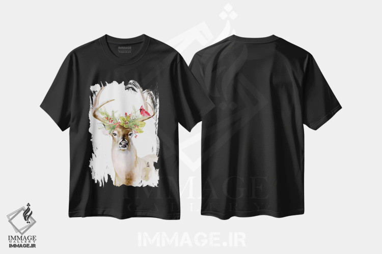 تیشرت مشکی طرح دار گوزن تعطیلات ۱، حیوانات کریسمسی اثر جنیفر پکستون پارکر | immage.ir