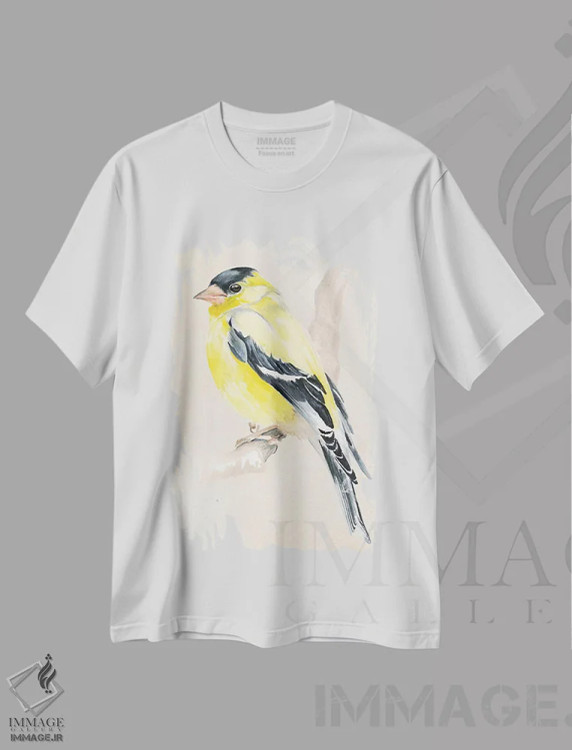 تیشرت سفید طرح دار پرنده کوچک روی شاخه ۳، تزئینی اثر جنیفر پکستون پارکر | immage.ir