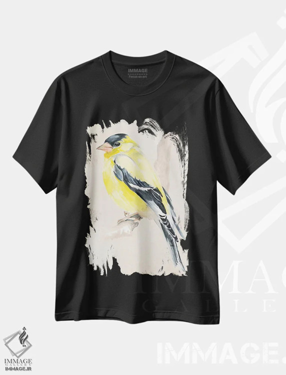 تیشرت مشکی طرح دار پرنده کوچک روی شاخه ۳، تزئینی اثر جنیفر پکستون پارکر | فروشگاه ایماژ