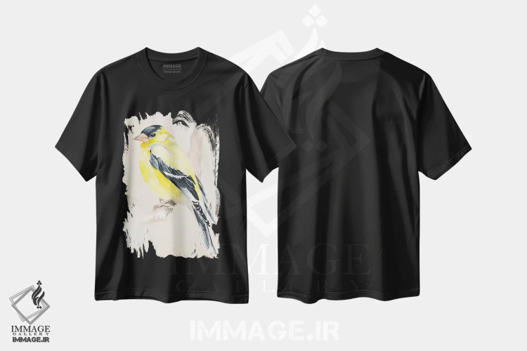 تیشرت مشکی طرح دار پرنده کوچک روی شاخه ۳، تزئینی اثر جنیفر پکستون پارکر | فروشگاه ایماژ