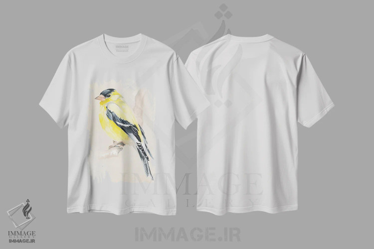 تیشرت سفید طرح دار پرنده کوچک روی شاخه ۳، تزئینی اثر جنیفر پکستون پارکر | immage.ir