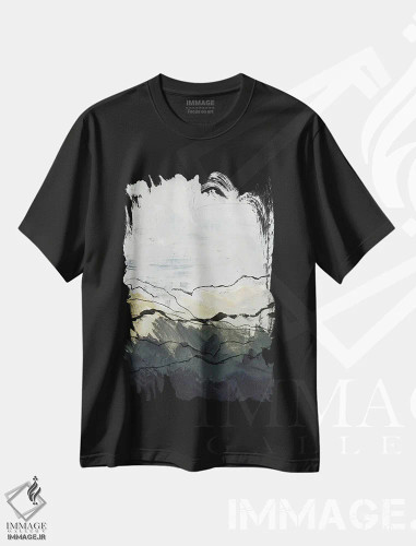 تیشرت مشکی طرح دار کوهستان های زمستانی ۱، آبستره اثر جنیفر پکستون پارکر | فروشگاه ایماژ