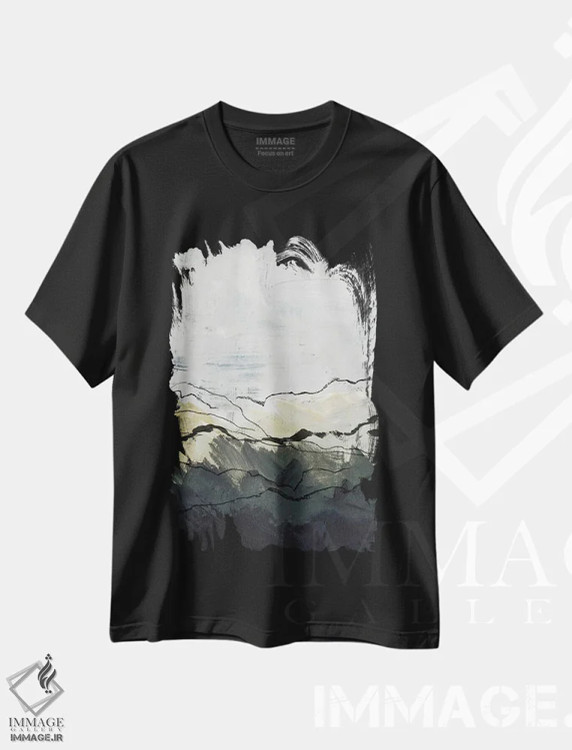 تیشرت مشکی طرح دار کوهستان های زمستانی ۱، آبستره اثر جنیفر پکستون پارکر | فروشگاه ایماژ