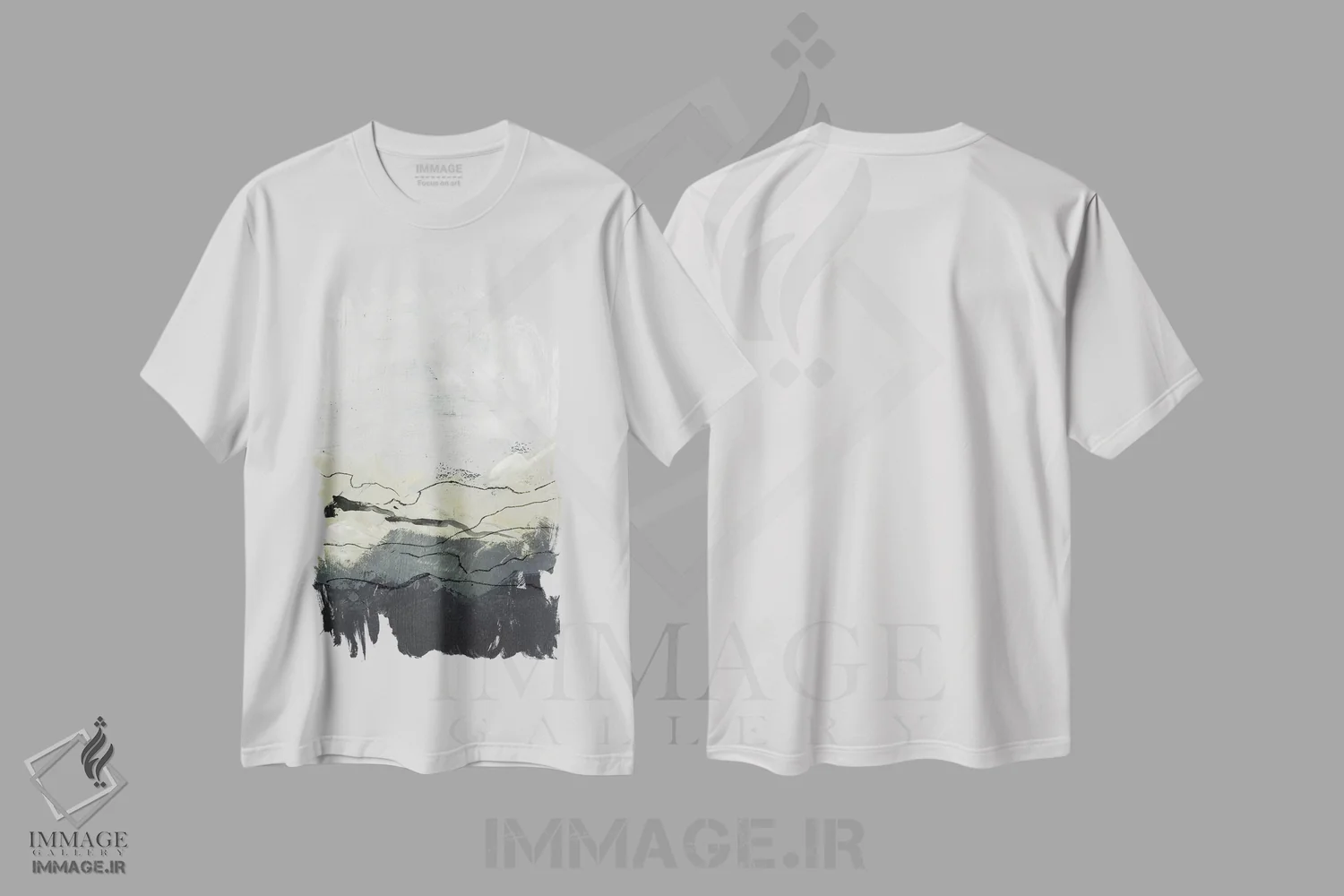 تیشرت سفید طرح دار کوهستان های زمستانی ۲، آبستره اثر جنیفر پکستون پارکر | فروشگاه ایماژ