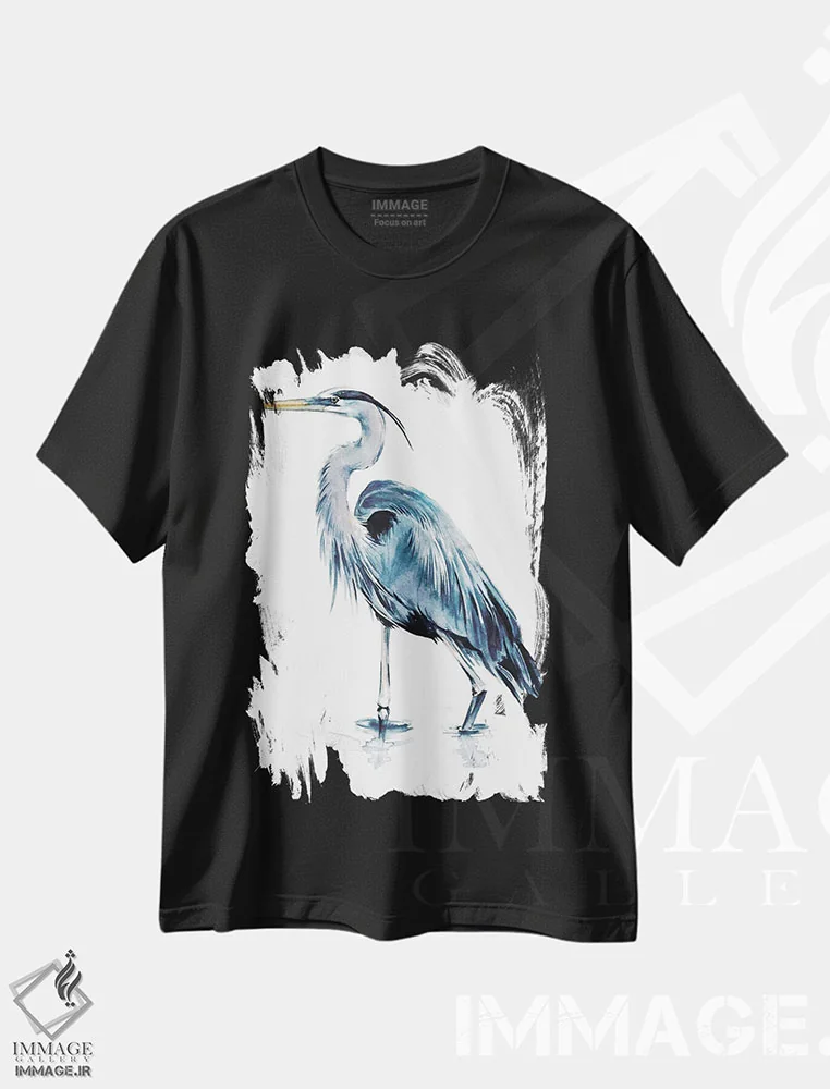 تیشرت مشکی طرح دار هرون آبی ۲، دکور ساحلی اثر جنیفر پکستون پارکر | immage.ir