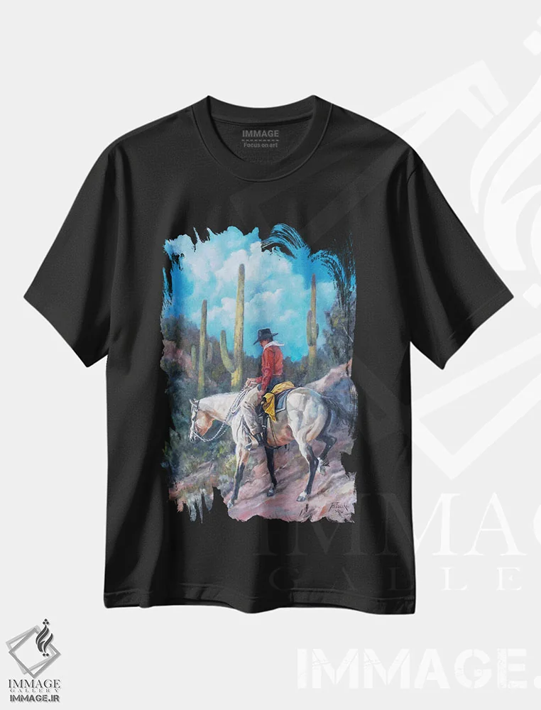 تیشرت مشکی طرح دار میانبر ساگوارو، تزئینی اثر یان پرلی | immage.ir