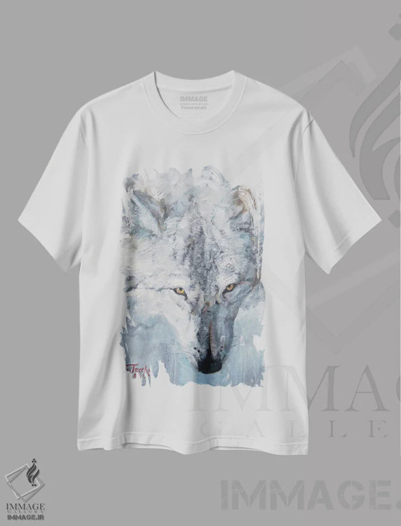 تیشرت سفید طرح دار آتش و یخ، تزئینی اثر یان پرلی | فروشگاه ایماژ