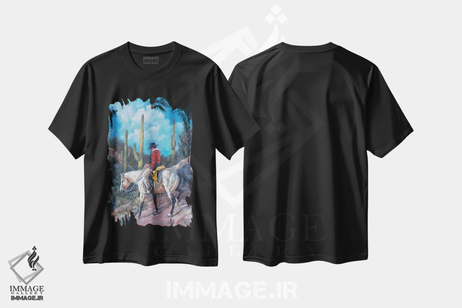 تیشرت مشکی طرح دار میانبر ساگوارو، تزئینی اثر یان پرلی | immage.ir
