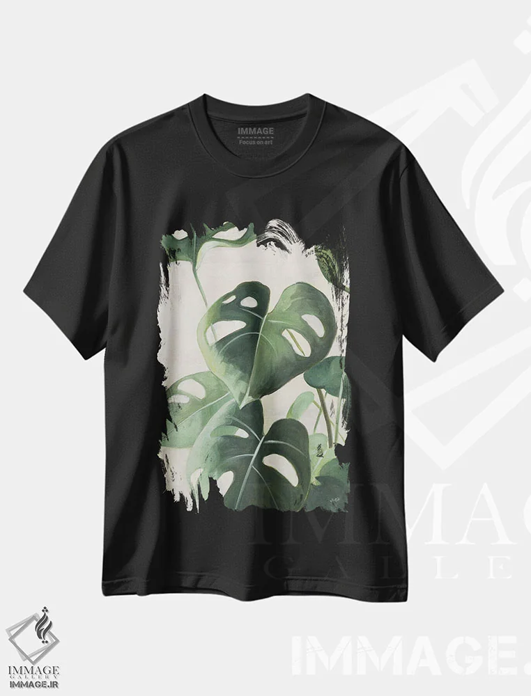 تیشرت مشکی طرح دار مطالعهٔ گرمسیری ۴، دکور بوهمی اثر جولیا پورینتون | فروشگاه ایماژ