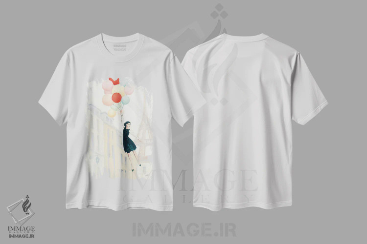 تیشرت سفید طرح دار بالا در پاریس ۲، تزئینی اثر جولیا پورینتون | فروشگاه ایماژ