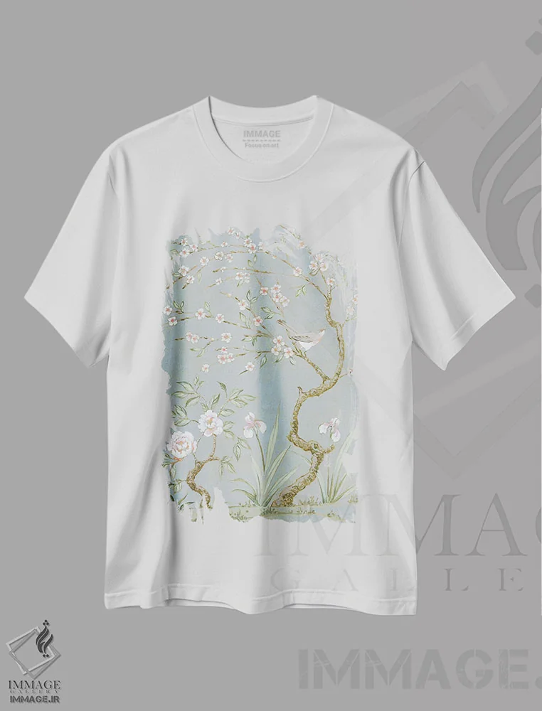 تیشرت سفید طرح دار نقاشی دیواری بهاری اول، تزئینی اثر جولیا پورینتون | immage.ir