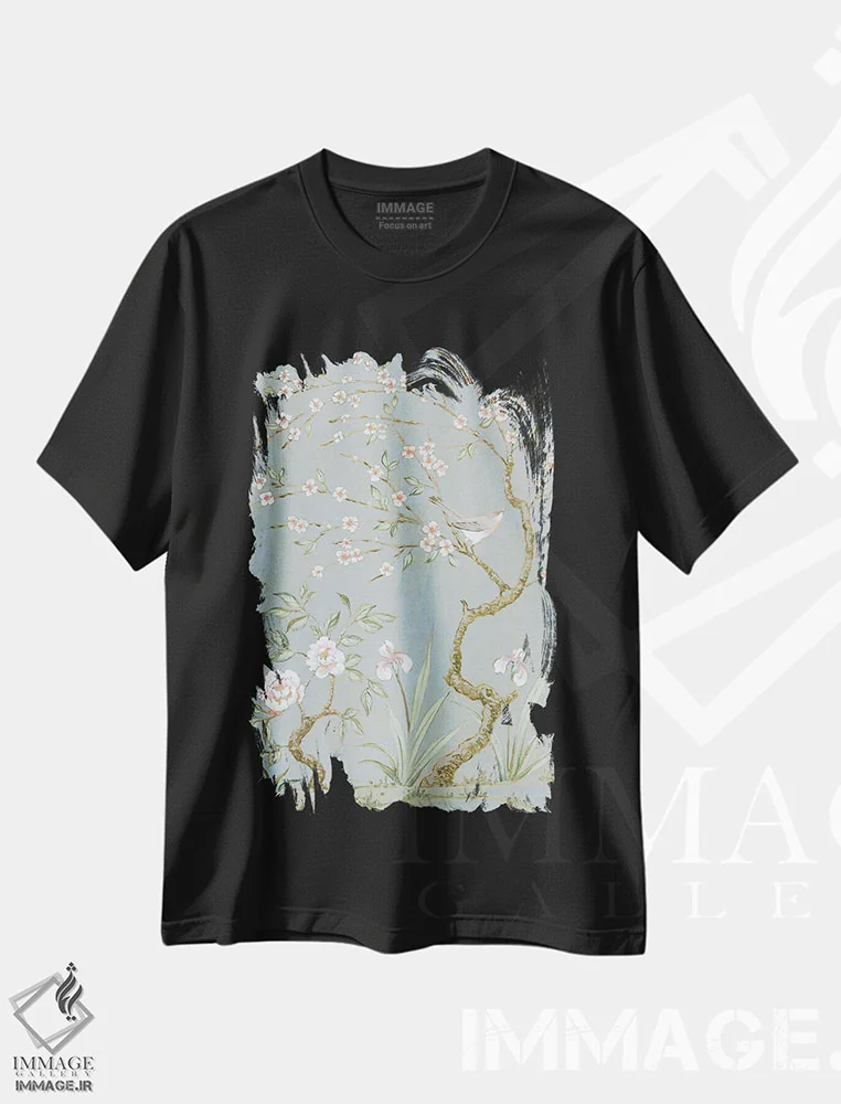 تیشرت مشکی طرح دار نقاشی دیواری بهاری اول، تزئینی اثر جولیا پورینتون | فروشگاه ایماژ