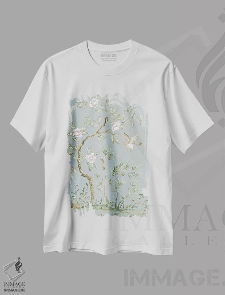 تیشرت سفید طرح دار نقاشی دیواری بهاری دوم، تزئینی اثر جولیا پورینتون | فروشگاه ایماژ