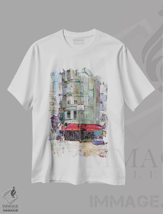 تیشرت سفید طرح دار کافه زوتروپ، دکور معاصر اثر جیمی پاولیچ-واکر | فروشگاه ایماژ