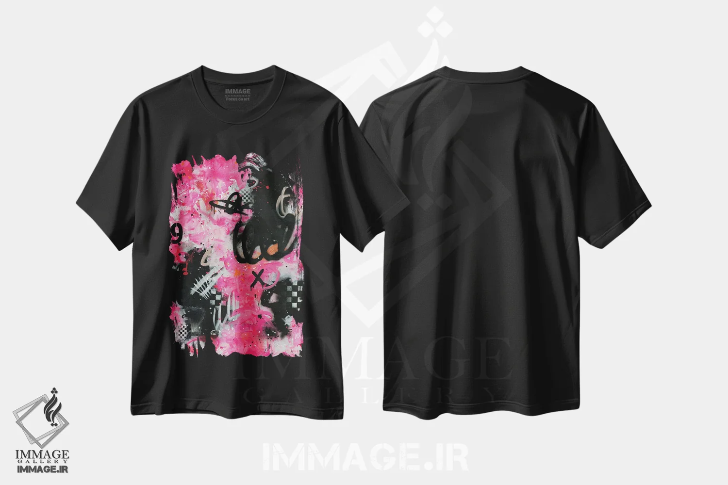 تیشرت مشکی طرح دار بانوان صورتی اثر جنیفر پتزر | فروشگاه ایماژ
