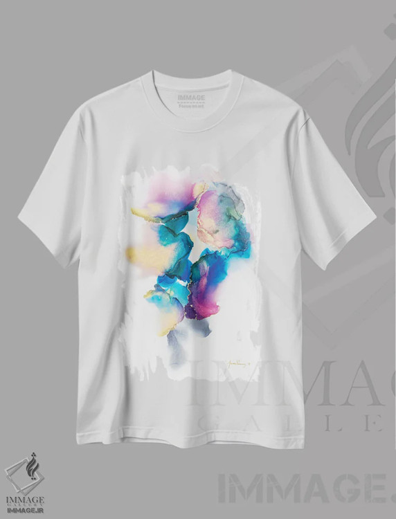 تیشرت سفید طرح دار تسلیم شیرین اثر جیمی پومرانز | immage.ir