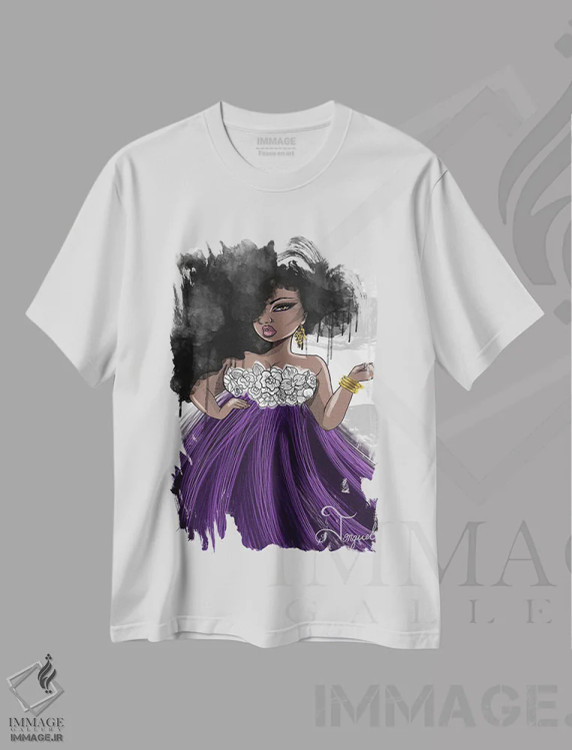تیشرت سفید طرح دار زیبا در بنفش، هنر آمریکایی آفریقایی تبار اثر جانکول آرت | فروشگاه ایماژ