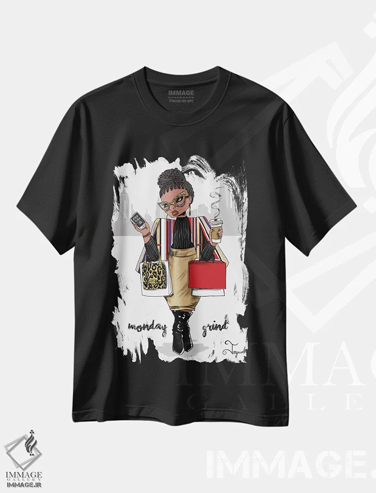 تیشرت مشکی طرح دار دوندگی دوشنبه، هنر آمریکایی آفریقایی تبار اثر جانکول آرت | فروشگاه ایماژ