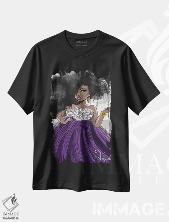تیشرت مشکی طرح دار زیبا در بنفش، هنر آمریکایی آفریقایی تبار اثر جانکول آرت | immage.ir