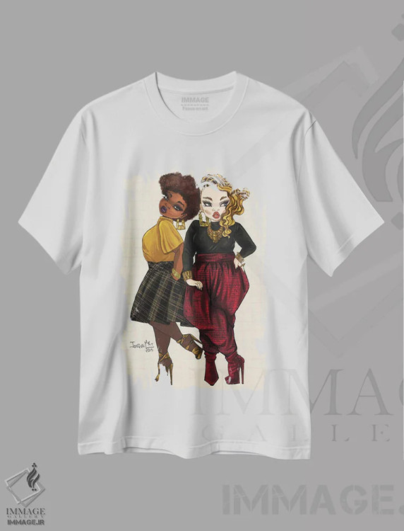 تیشرت سفید طرح دار دختران مد جدید، هنر آمریکایی آفریقایی تبار اثر جانکول آرت | immage.ir