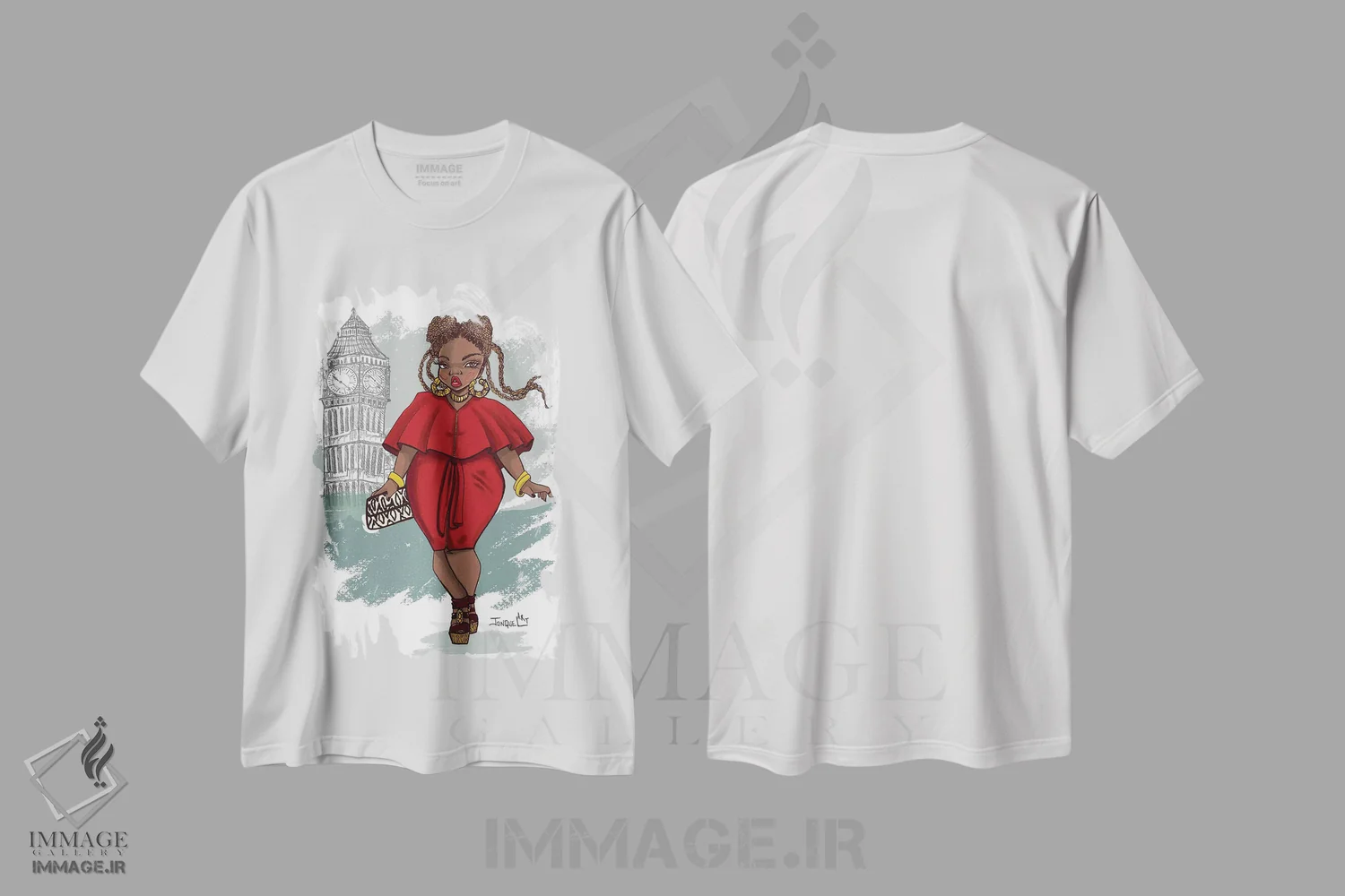 تیشرت سفید طرح دار بیگ بن، هنر آمریکایی آفریقایی تبار اثر جانکول آرت | فروشگاه ایماژ