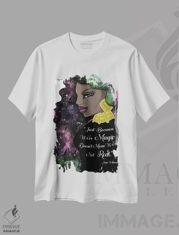 تیشرت سفید طرح دار ما جادو هستیم، هنر آمریکایی آفریقایی تبار اثر جانکول آرت | فروشگاه ایماژ
