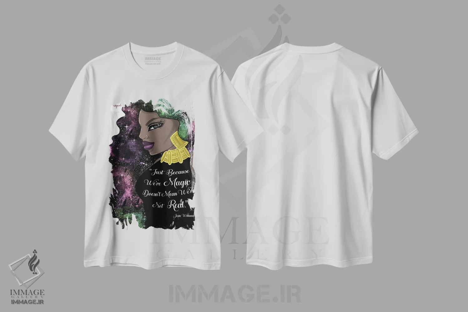 تیشرت سفید طرح دار ما جادو هستیم، هنر آمریکایی آفریقایی تبار اثر جانکول آرت | فروشگاه ایماژ