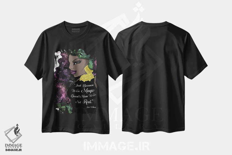 تیشرت مشکی طرح دار ما جادو هستیم، هنر آمریکایی آفریقایی تبار اثر جانکول آرت | immage.ir