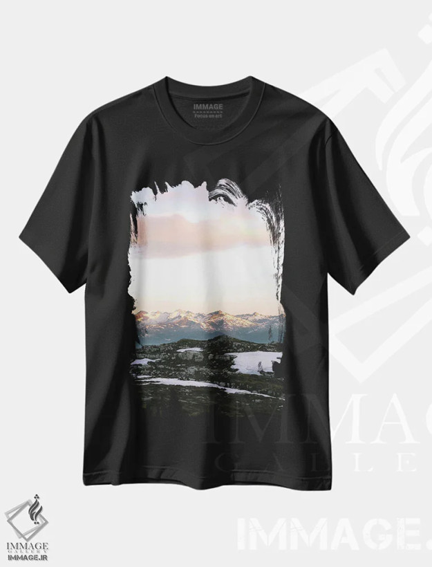 تیشرت مشکی طرح دار طلوع آفتاب بر فراز کوه های ایتالیا، عکاسی هوایی اثر جفرسون کاستلاری | فروشگاه ایماژ