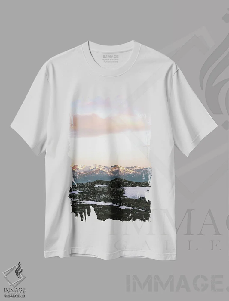 تیشرت سفید طرح دار طلوع آفتاب بر فراز کوه های ایتالیا، عکاسی هوایی اثر جفرسون کاستلاری | immage.ir