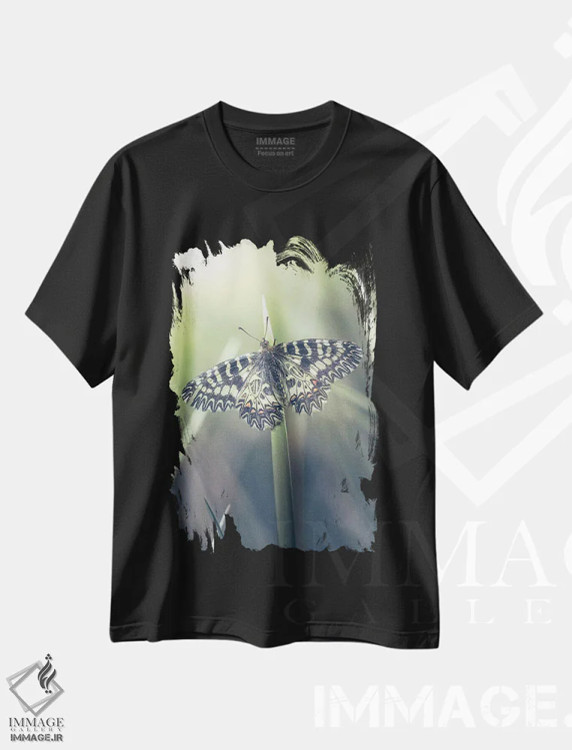 تیشرت مشکی طرح دار پروانه کمیاب، عکاسی ماکرو اثر جفرسون کاستلاری | فروشگاه ایماژ