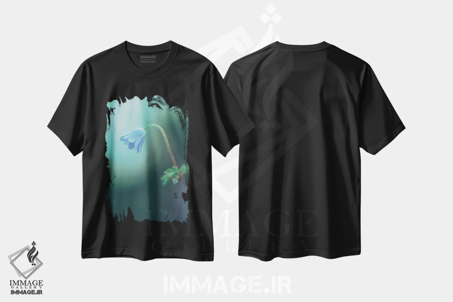 تیشرت مشکی طرح دار پرتره نمای نزدیک گل شقایق آپنینی، عکاسی ماکرو اثر جفرسون کاستلاری | فروشگاه ایماژ