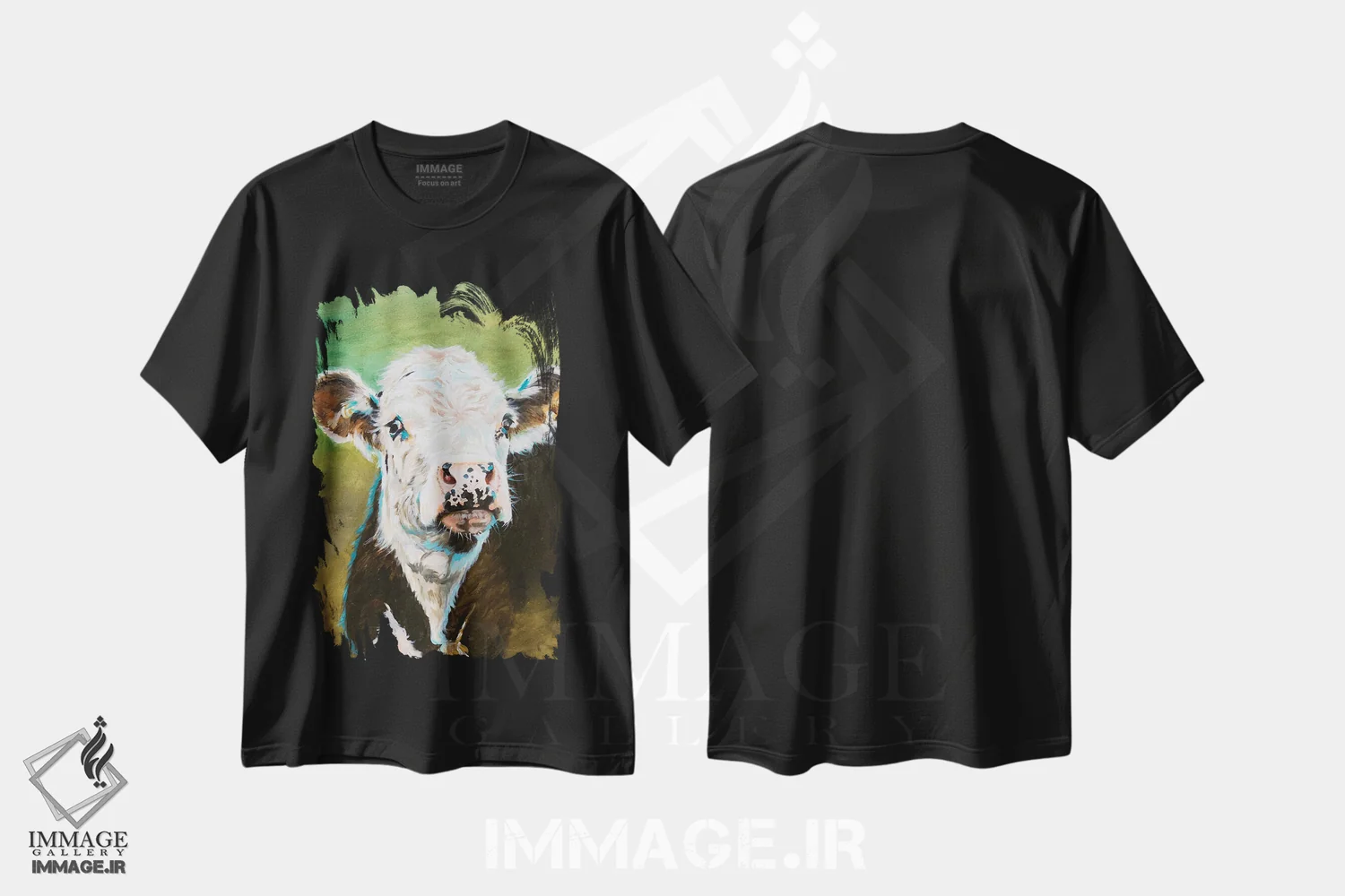 تیشرت مشکی طرح دار پرتره گاو، مدیوم اثر جنیفر رداستریک | فروشگاه ایماژ