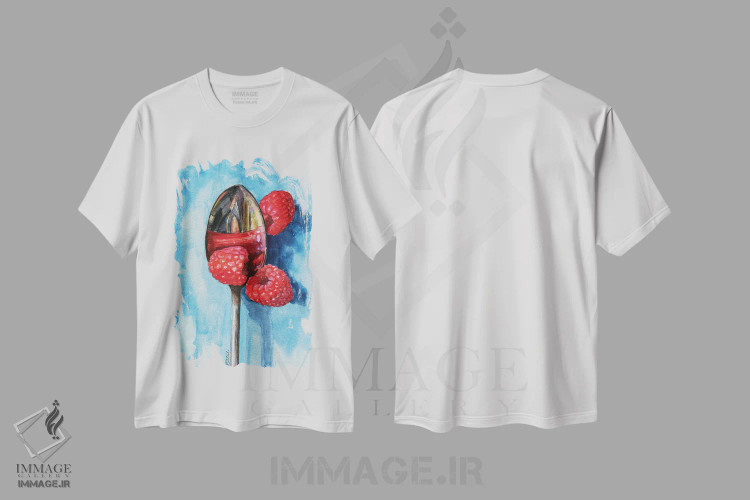 تیشرت سفید طرح دار قاشق با تمشک، دکور معاصر اثر جنیفر رداستریک | فروشگاه ایماژ