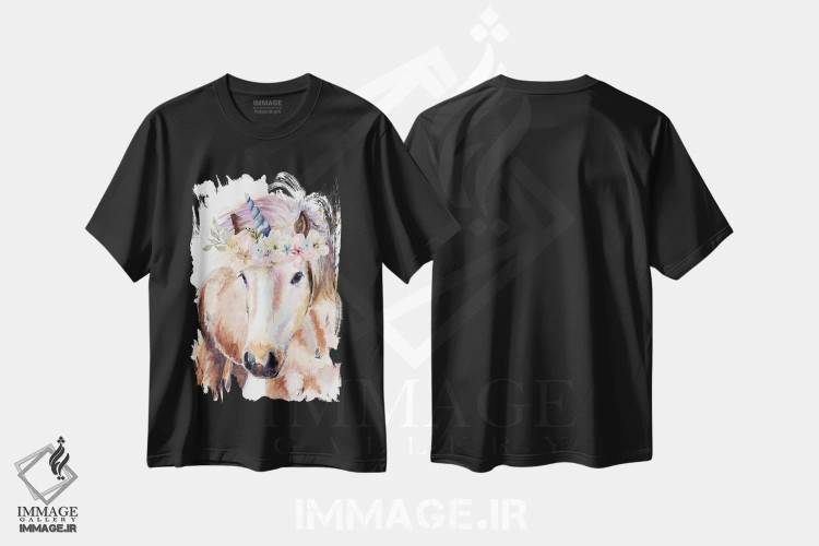 تیشرت مشکی طرح دار تک شاخ با گل ها، مدیوم اثر جنیفر رداستریک | فروشگاه ایماژ