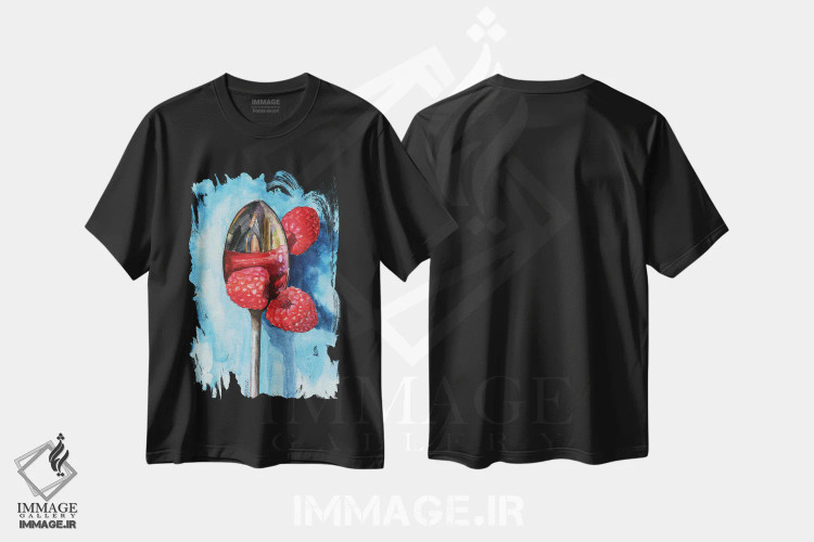 تیشرت مشکی طرح دار قاشق با تمشک، دکور معاصر اثر جنیفر رداستریک | immage.ir