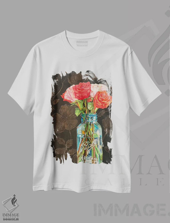 تیشرت سفید طرح دار گل رز در شیشه ی Ball، دکور معاصر اثر جنیفر رداستریک | immage.ir