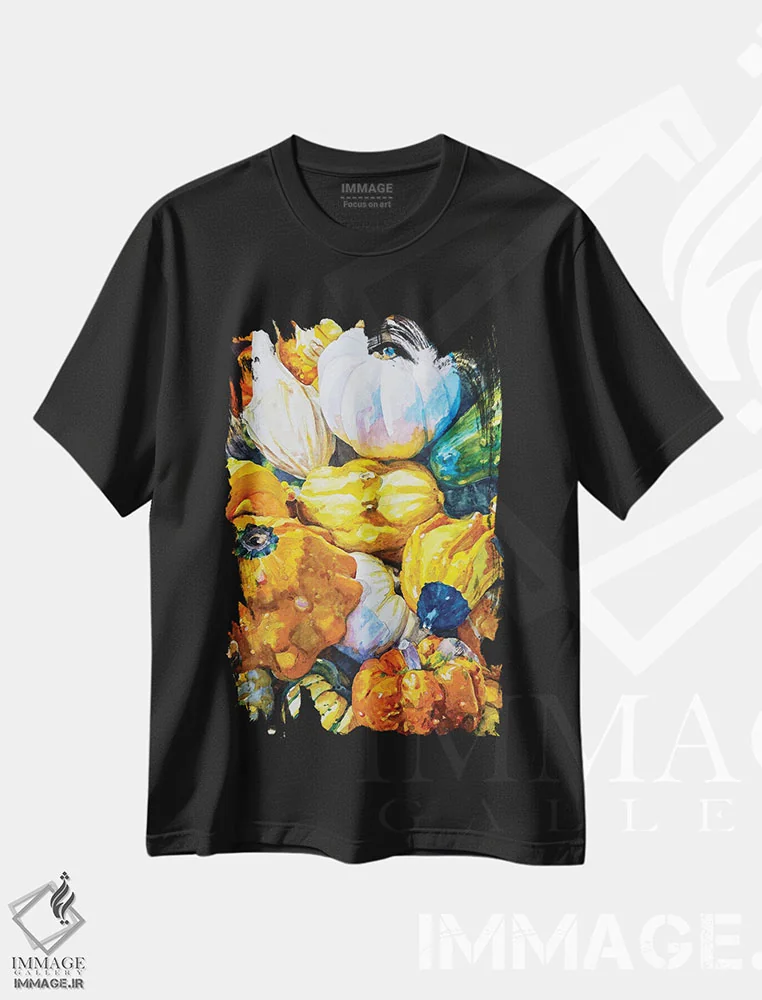تیشرت مشکی طرح دار کدوهای پاییزی II، دکور معاصر اثر جنیفر رداستریک | فروشگاه ایماژ