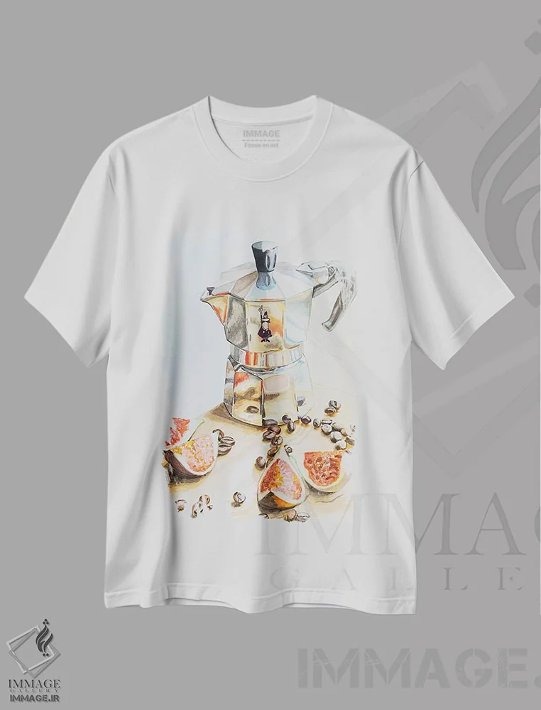 تیشرت سفید طرح دار قهوه با انجیر، دکور معاصر اثر جنیفر رداستریک | immage.ir
