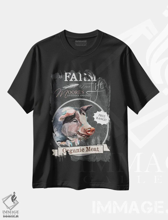 تیشرت مشکی طرح دار گوشت ارگانیک، دکور روستایی اثر جنیفر رداستریک | فروشگاه ایماژ