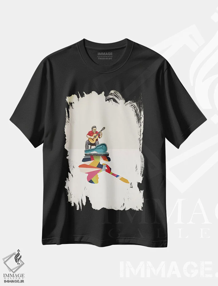 تیشرت مشکی طرح دار گیتاریست با سایهٔ متحرک اثر جیسون رتلیف | فروشگاه ایماژ