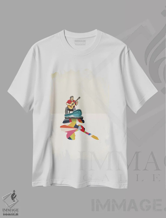 تیشرت سفید طرح دار گیتاریست با سایهٔ متحرک اثر جیسون رتلیف | immage.ir