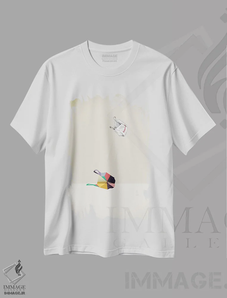 تیشرت سفید طرح دار تشکر با سایهٔ متحرک، هنر خیابانی اثر جیسون رتلیف | فروشگاه ایماژ