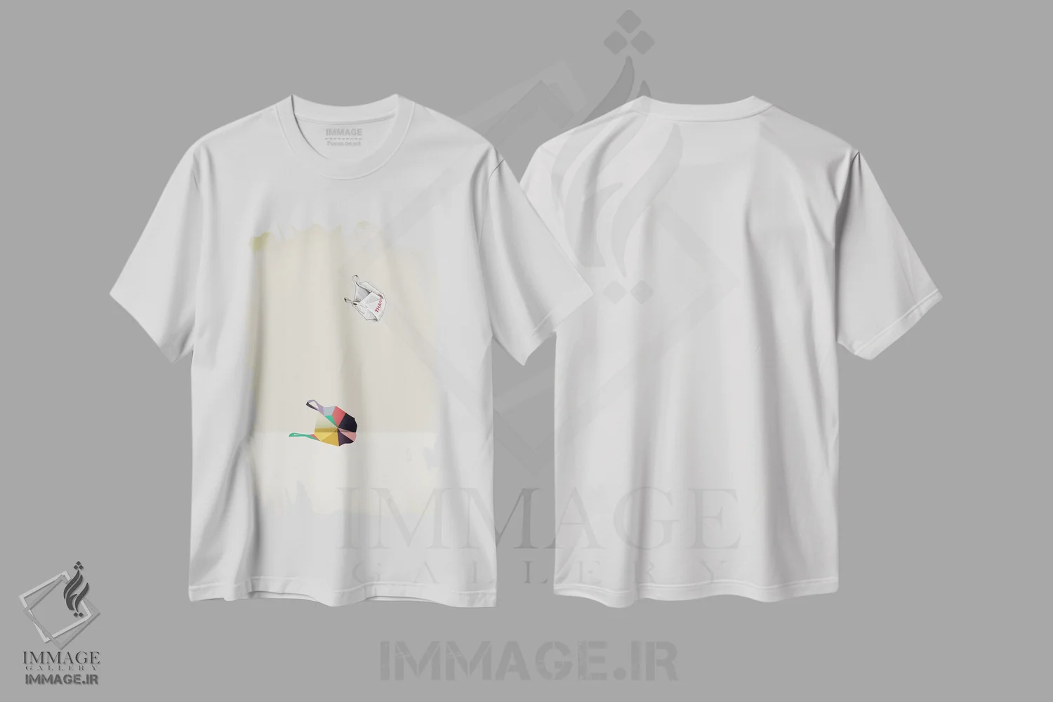 تیشرت سفید طرح دار تشکر با سایهٔ متحرک، هنر خیابانی اثر جیسون رتلیف | فروشگاه ایماژ