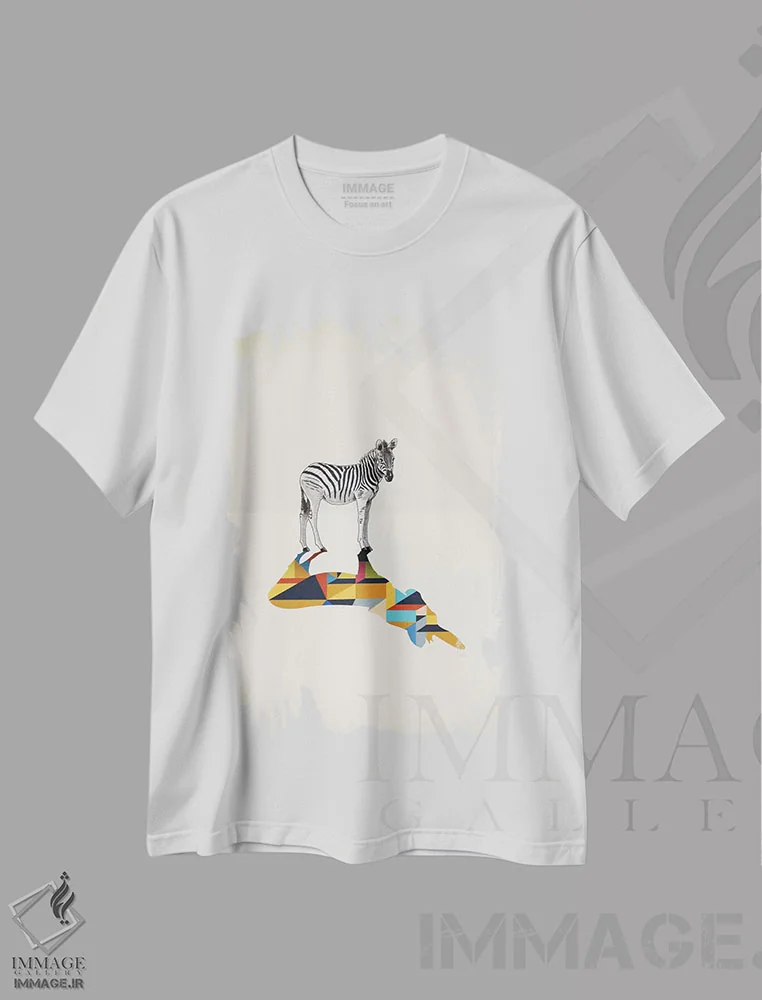 تیشرت سفید طرح دار گورخر با سایهٔ متحرک اثر جیسون رتلیف | immage.ir